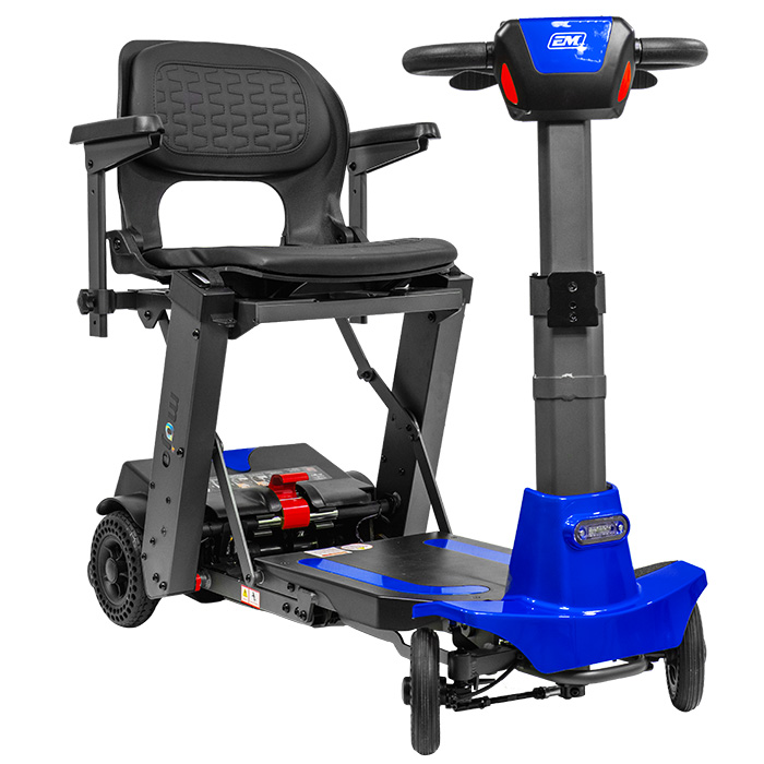 Mojo MJ100 Mobility Scooter Front-right View, Blue Color